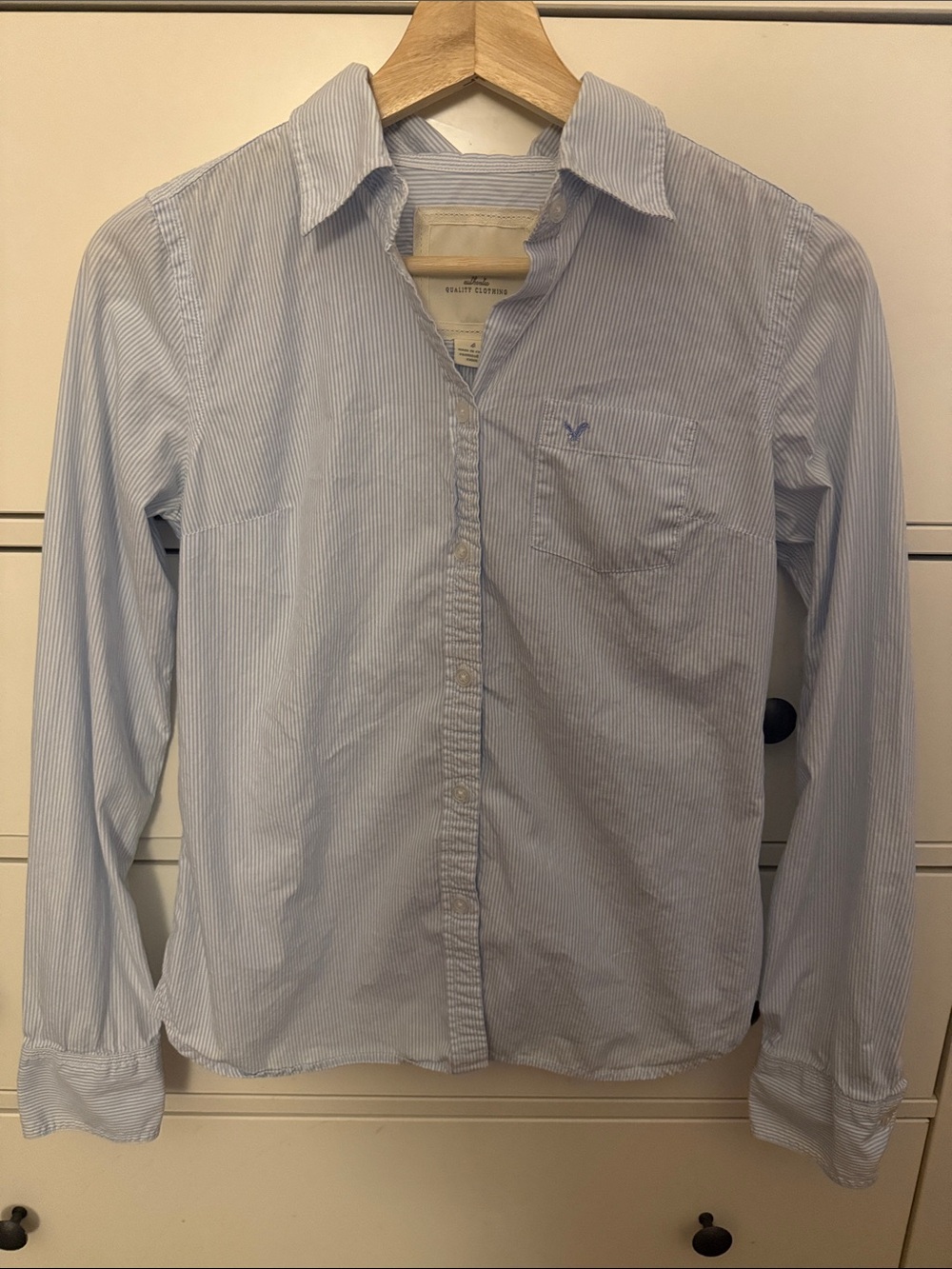 American Eagle Outfitters Light Blue Pinstripe Button-Down Shirt